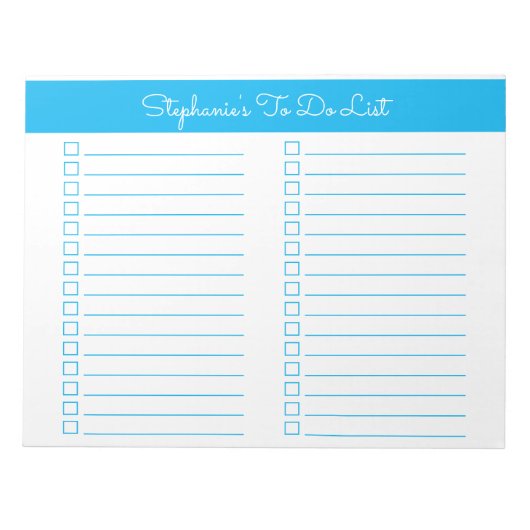 Simple Sky Blue 8.5x11 Two Column Checklist Notizblock (Vorderseite)