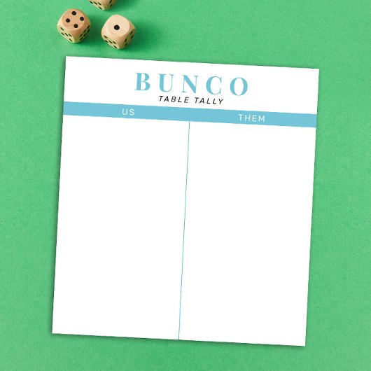 Simple Sky Blue and White Bunco Table Tally Notizblock