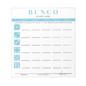Simple Sky Blue Bunco Score Card Notepad Notizblock (Vorderseite)