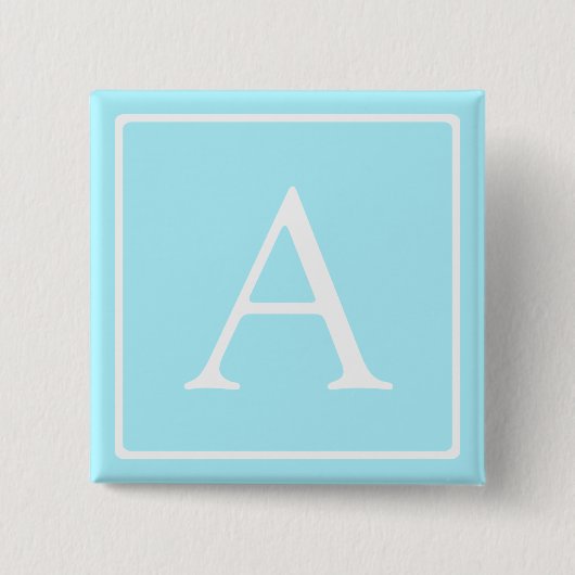 Simple Sky Blue Monogram Button (Vorderseite)