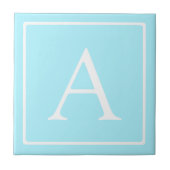 Simple Sky Blue Monogram Fliese (Vorderseite)