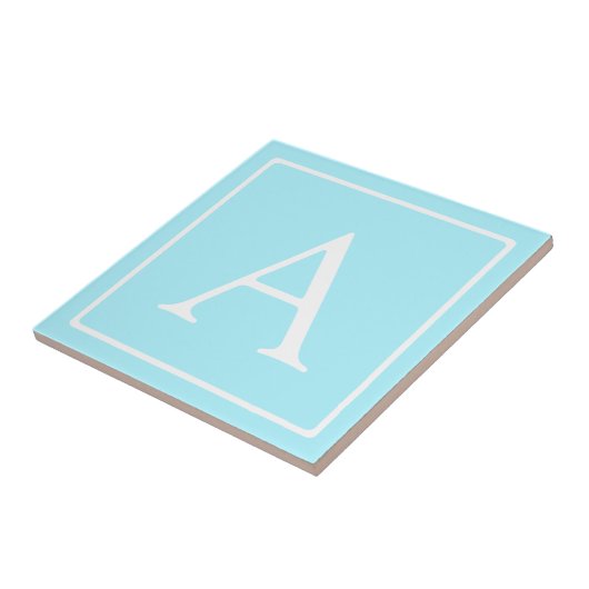 Simple Sky Blue Monogram Fliese (Seite)