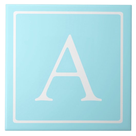 Simple Sky Blue Monogram Fliese (Vorderseite)