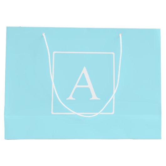 Simple Sky Blue Monogram Große Geschenktüte (Rückseite)