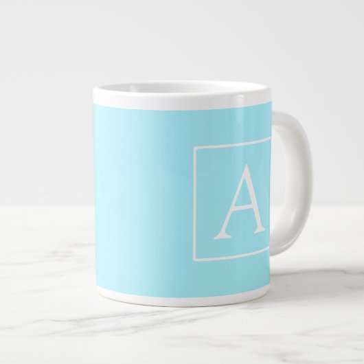 Simple Sky Blue Monogram Jumbo-Tasse (Vorderseite Rechts)