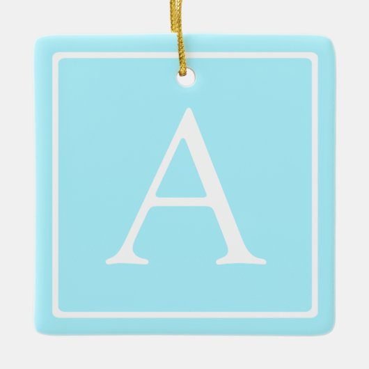 Simple Sky Blue Monogram Keramikornament (Vorderseite)