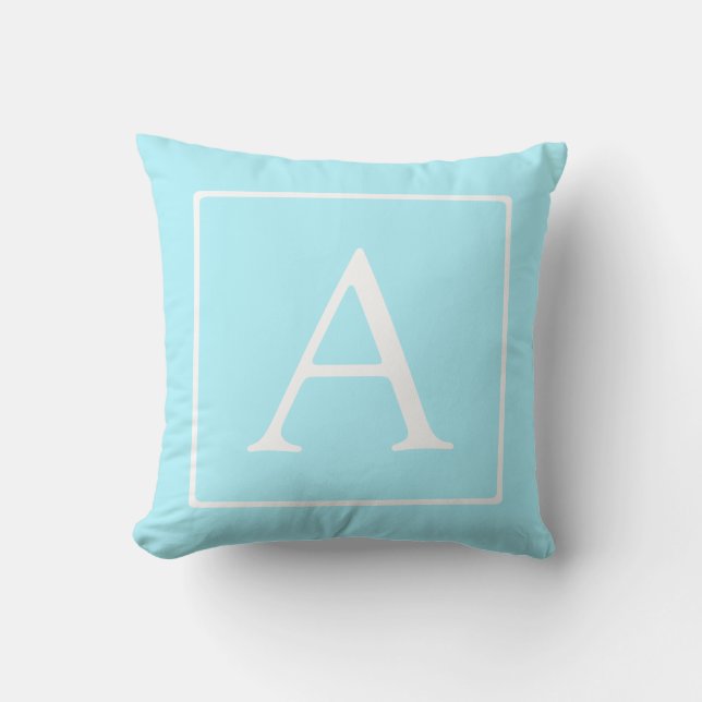 Simple Sky Blue Monogram Kissen (Vorderseite)