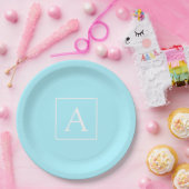 Simple Sky Blue Monogram Pappteller (Party)
