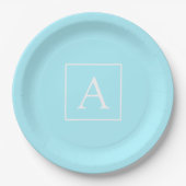 Simple Sky Blue Monogram Pappteller (Vorderseite)
