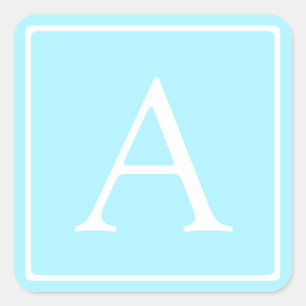 Simple Sky Blue Monogram Quadratischer Aufkleber
