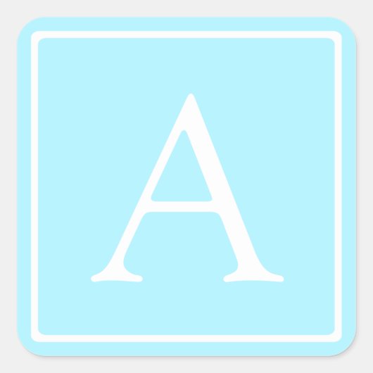 Simple Sky Blue Monogram Quadratischer Aufkleber (Vorderseite)