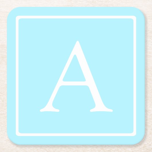 Simple Sky Blue Monogram Rechteckiger Pappuntersetzer (Vorderseite)