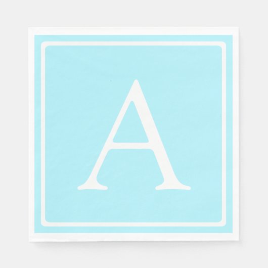 Simple Sky Blue Monogram Serviette (Vorderseite)
