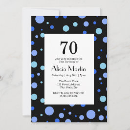 Simple Sky Blue Polka Dot Black 70. Geburtstag Einladung