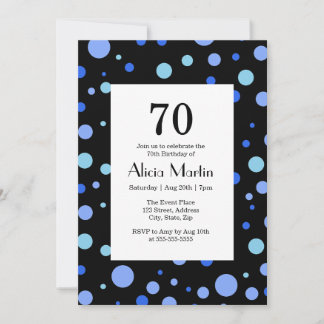 Simple Sky Blue Polka Dot Black 70. Geburtstag Einladung