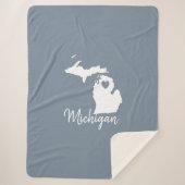 Simple Slate Blue Michigan Zuhause Staat Map Fleec Sherpadecke (Vorderseite)