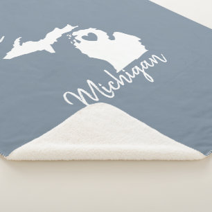 Simple Slate Blue Michigan Zuhause Staat Map Fleec Sherpadecke
