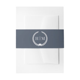 Simple Slate Navy Blue Monogram Invitation Einladungsbanderole