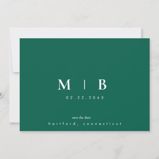 Simple Sleek Emerald Green Monogram Wedding Save The Date (Vorderseite)