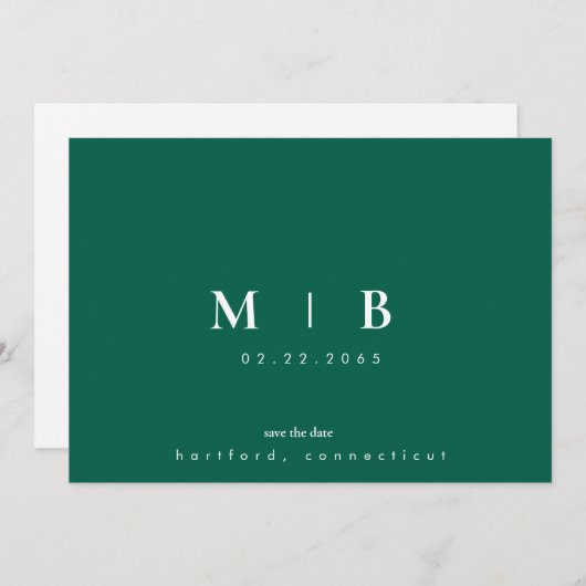 Simple Sleek Emerald Green Monogram Wedding Save The Date (Vorne/Hinten)