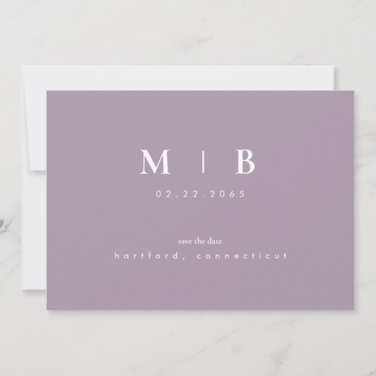 Simple Sleek Lavender Monogram Wedding Rettete The Save The Date (Vorderseite)