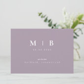 Simple Sleek Lavender Monogram Wedding Rettete The Save The Date (Stehend Vorderseite)