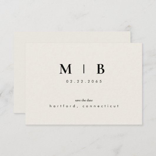 Simple Sleek Monogram Beige Save the Date Hochzeit (Vorne/Hinten)