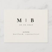 Simple Sleek Monogram Beige Save the Date Hochzeit Postkarte (Vorderseite)