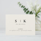 Simple Sleek Monogram Beige Save the Date II (Stehend Vorderseite)
