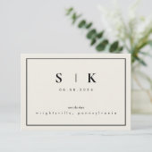 Simple Sleek Monogram Beige Save the Date V (Stehend Vorderseite)