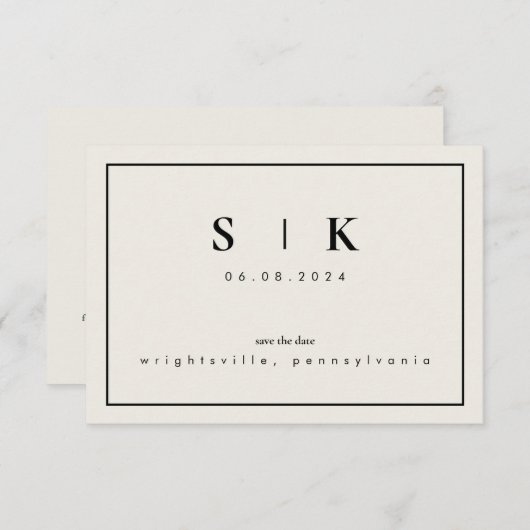 Simple Sleek Monogram Beige Save the Date V (Vorne/Hinten)