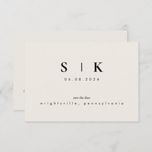 Simple Sleek Monogram Beige Save the Date VI (Vorne/Hinten)