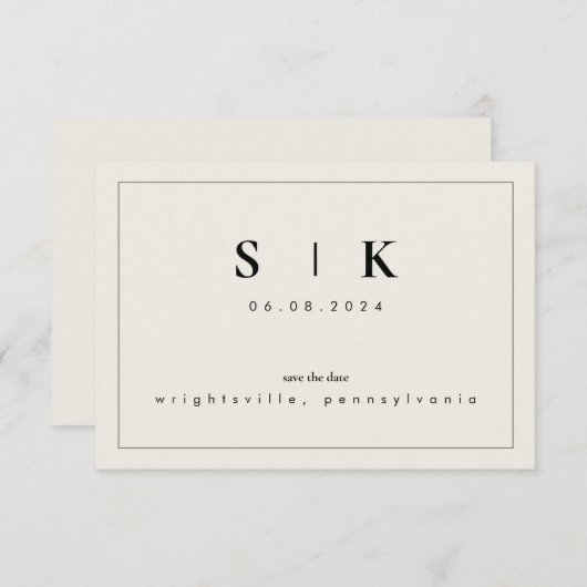 Simple Sleek Monogram Beige Save the Date VI (Vorne/Hinten)