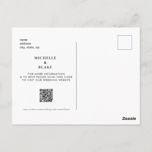 Simple Sleek Monogram Black Save the Date QR Postkarte (Rückseite)