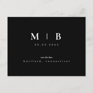 Simple Sleek Monogram Black Save the Date QR Postkarte
