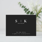 Simple Sleek Monogram Black Wedding Rett Date II (Stehend Vorderseite)