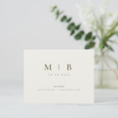 Simple Sleek Monogram Cream Save the Date Hochzeit Ankündigungspostkarte (Stehend Vorderseite)