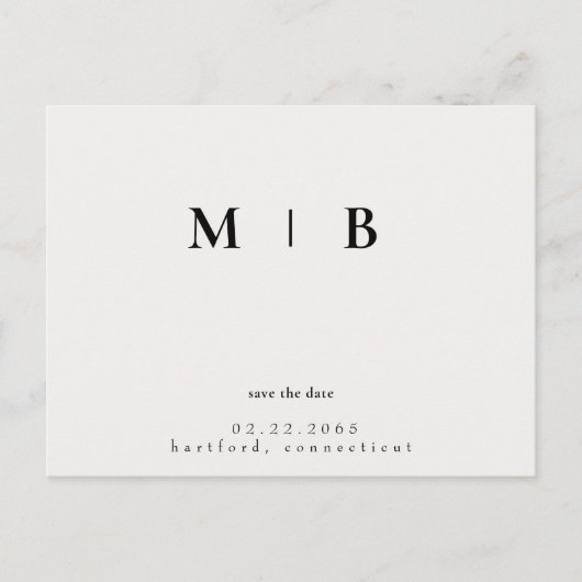 Simple Sleek Monogram Cream Save the Date Hochzeit Ankündigungspostkarte (Vorderseite)