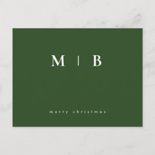 Simple Sleek Monogram Green Weihnachten Postkarte