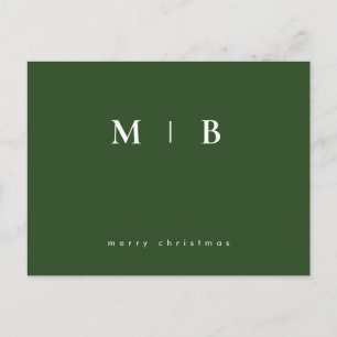 Simple Sleek Monogram Green Weihnachten Postkarte