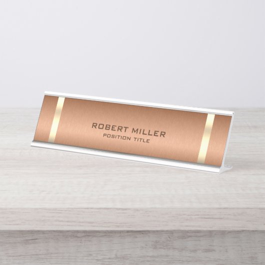 Simple slick copper brown & gold metallic texture schreibtischnamensplakette (Vorderseite )