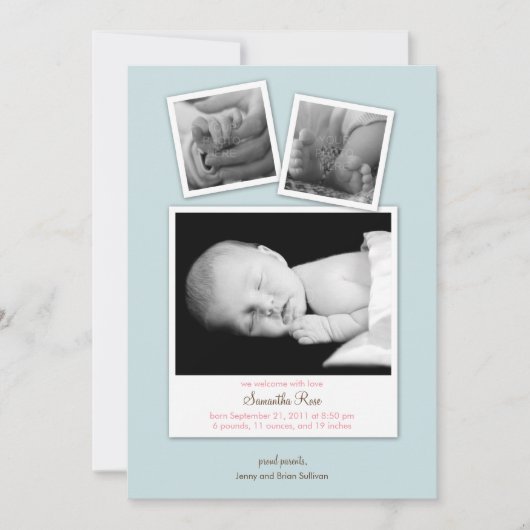 Simple Snapshots Baby Birth Announcement (Blau) Ankündigung (Vorderseite)