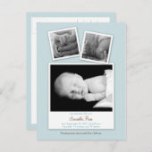 Simple Snapshots Baby Birth Announcement (Blau) Ankündigungspostkarte (Vorne/Hinten)