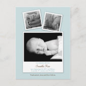Simple Snapshots Baby Birth Announcement (Blau) Ankündigungspostkarte (Vorderseite)