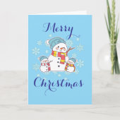 Simple Snowman Blue Holiday Personalize Karte (Vorderseite)