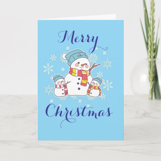 Simple Snowman Blue Holiday Personalize Karte (Vorderseite)