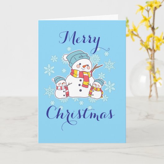 Simple Snowman Blue Holiday Personalize Karte (Gelbe Blume)