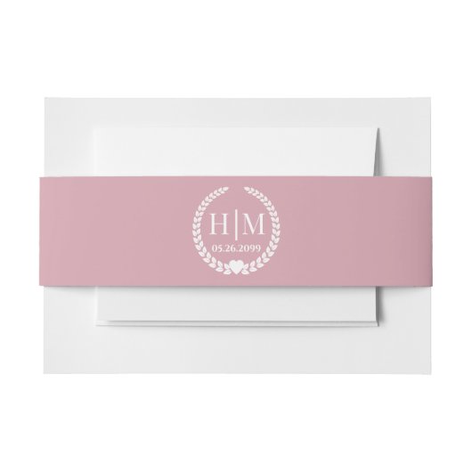 Simple Soft Antique Rose Monogram Invitation Einladungsbanderole (Vorderseite Beispiel)