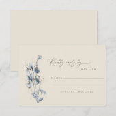 Simple Soft Blue Floral Minimalist Wedding  RSVP Karte (Vorne/Hinten)