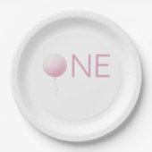 Simple Soft Pink Balloon Girl 1st Birthday Party Pappteller (Vorderseite)